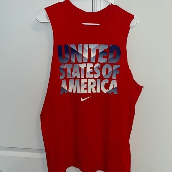 NIKE United States of America home made sleeveless Red tank-top shirt L slim - Picture 1 of 5
